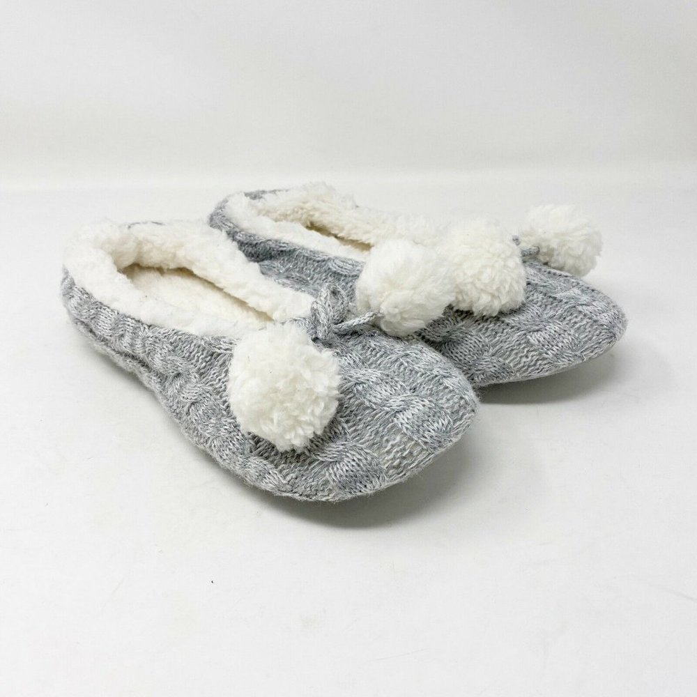 Cozy Gray Knit Pom-Pom Women's Slippers